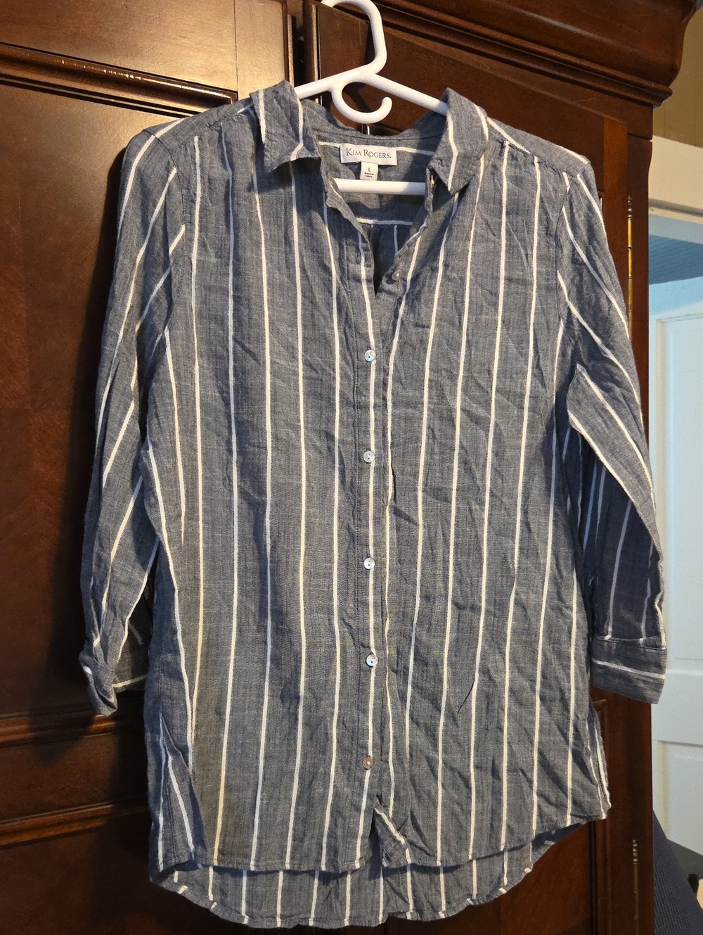 Kim Rogers Blue & White Vertical Stripe Button-Up Shirt